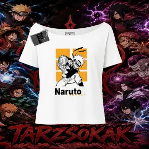 Naruto Uzumaki Premium Anime Kadın Kayık Yaka Tişört Beyaz