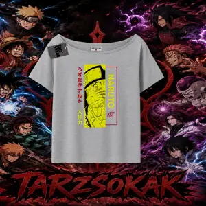 Naruto Uzumaki Premium Anime Kadın Kayık Yaka Tişört Beyaz