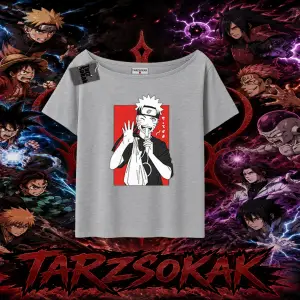 Naruto Uzumaki Premium Anime Kadın Kayık Yaka Tişört Beyaz