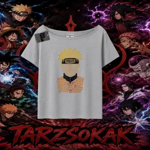 Naruto Uzumaki Premium Anime Kadın Kayık Yaka Tişört Beyaz