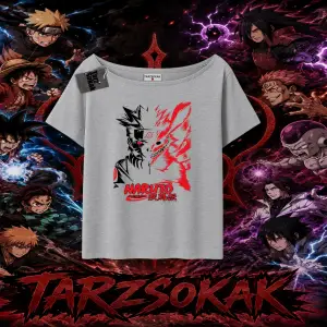 Naruto Uzumaki Premium Anime Kadın Kayık Yaka Tişört Beyaz