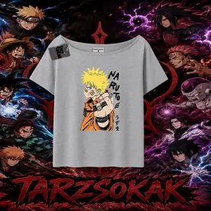 Naruto Uzumaki Premium Anime Kadın Kayık Yaka Tişört Beyaz