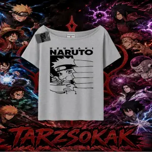 Naruto Uzumaki Premium Anime Kadın Kayık Yaka Tişört Beyaz