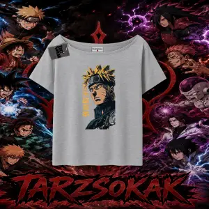 Naruto Uzumaki Premium Anime Kadın Kayık Yaka Tişört Beyaz