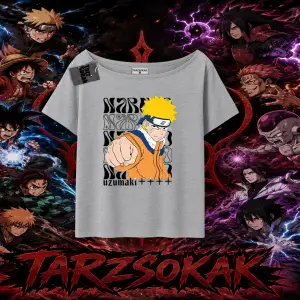 Naruto Uzumaki Premium Anime Kadın Kayık Yaka Tişört Beyaz