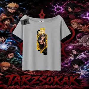 Naruto Uzumaki Premium Anime Kadın Kayık Yaka Tişört Beyaz