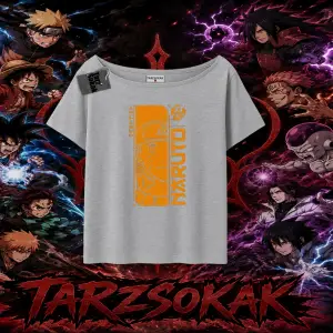 Naruto Uzumaki Premium Anime Kadın Kayık Yaka Tişört Beyaz