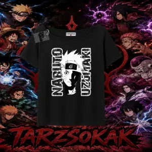 Naruto Uzumaki Premium Anime Kadın Kayık Yaka Tişört Beyaz