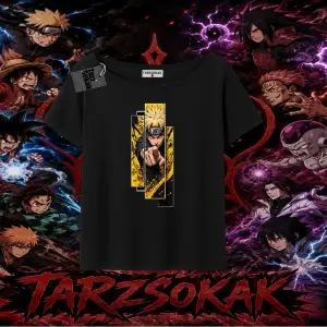 Naruto Uzumaki Premium Anime Kadın Kayık Yaka Tişört Beyaz