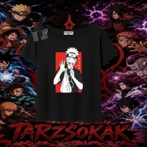 Naruto Uzumaki Premium Anime Kadın Kayık Yaka Tişört Beyaz
