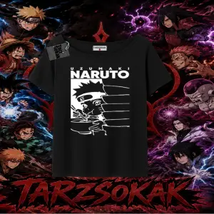 Naruto Uzumaki Premium Anime Kadın Kayık Yaka Tişört Beyaz