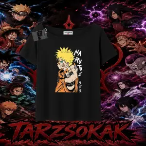 Naruto Uzumaki Premium Anime Kadın Kayık Yaka Tişört Beyaz