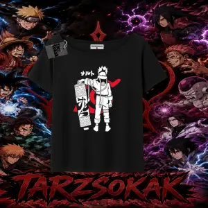 Naruto Uzumaki Premium Anime Kadın Kayık Yaka Tişört Beyaz