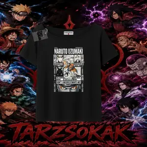 Naruto Uzumaki Premium Anime Kadın Kayık Yaka Tişört Beyaz