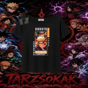 Naruto Uzumaki Premium Anime Kadın Kayık Yaka Tişört Beyaz