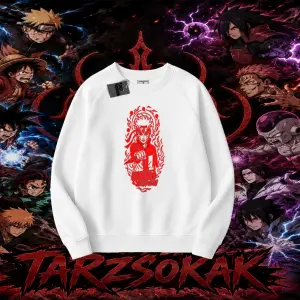 Naruto Uzumaki Premium Anime Oversize Unisex Bisiklet Yaka Sweatshirt Beyaz