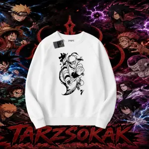 Naruto Uzumaki Premium Anime Oversize Unisex Bisiklet Yaka Sweatshirt Beyaz