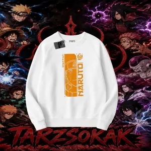 Naruto Uzumaki Premium Anime Oversize Unisex Bisiklet Yaka Sweatshirt Beyaz