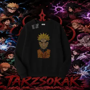 Naruto Uzumaki Premium Anime Oversize Unisex Bisiklet Yaka Sweatshirt Beyaz