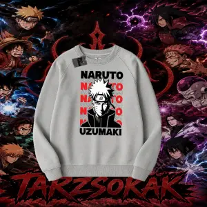 Naruto Uzumaki Premium Anime Oversize Unisex Bisiklet Yaka Sweatshirt Beyaz