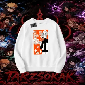 Naruto Uzumaki Premium Anime Oversize Unisex Bisiklet Yaka Sweatshirt Beyaz