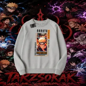 Naruto Uzumaki Premium Anime Oversize Unisex Bisiklet Yaka Sweatshirt Beyaz