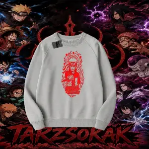 Naruto Uzumaki Premium Anime Oversize Unisex Bisiklet Yaka Sweatshirt Beyaz