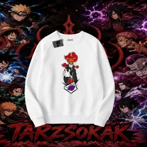 Naruto Uzumaki Premium Anime Oversize Unisex Bisiklet Yaka Sweatshirt Beyaz