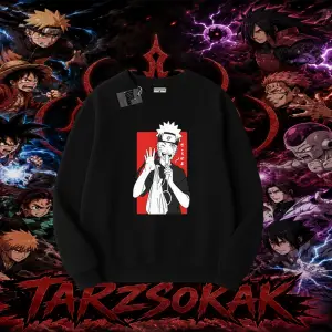 Naruto Uzumaki Premium Anime Oversize Unisex Bisiklet Yaka Sweatshirt Beyaz