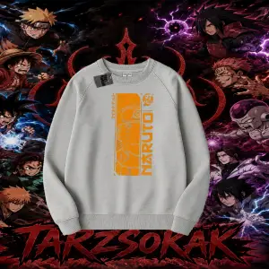 Naruto Uzumaki Premium Anime Oversize Unisex Bisiklet Yaka Sweatshirt Beyaz