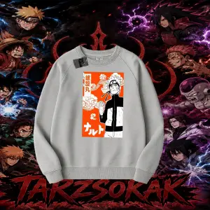 Naruto Uzumaki Premium Anime Oversize Unisex Bisiklet Yaka Sweatshirt Beyaz