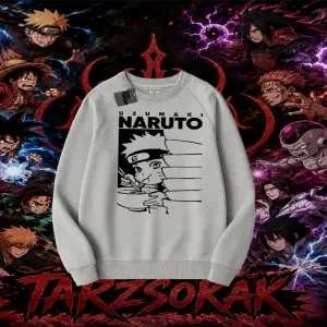Naruto Uzumaki Premium Anime Oversize Unisex Bisiklet Yaka Sweatshirt Beyaz