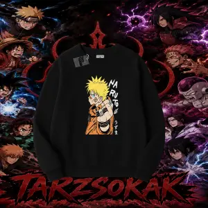 Naruto Uzumaki Premium Anime Oversize Unisex Bisiklet Yaka Sweatshirt Beyaz