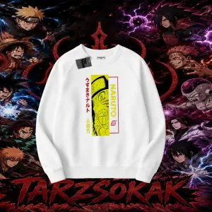 Naruto Uzumaki Premium Anime Oversize Unisex Bisiklet Yaka Sweatshirt Beyaz
