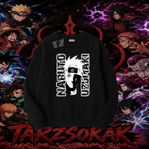 Naruto Uzumaki Premium Anime Oversize Unisex Bisiklet Yaka Sweatshirt Beyaz