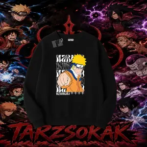Naruto Uzumaki Premium Anime Oversize Unisex Bisiklet Yaka Sweatshirt Beyaz