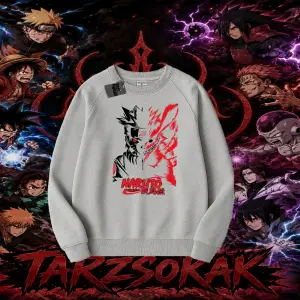 Naruto Uzumaki Premium Anime Oversize Unisex Bisiklet Yaka Sweatshirt Beyaz
