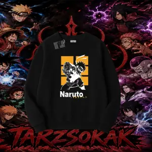 Naruto Uzumaki Premium Anime Oversize Unisex Bisiklet Yaka Sweatshirt Beyaz