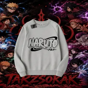 Naruto Uzumaki Premium Anime Oversize Unisex Bisiklet Yaka Sweatshirt Beyaz