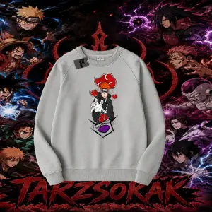 Naruto Uzumaki Premium Anime Oversize Unisex Bisiklet Yaka Sweatshirt Beyaz