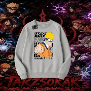 Naruto Uzumaki Premium Anime Oversize Unisex Bisiklet Yaka Sweatshirt Beyaz