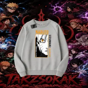 Naruto Uzumaki Premium Anime Oversize Unisex Bisiklet Yaka Sweatshirt Beyaz