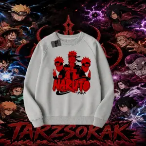 Naruto Uzumaki Premium Anime Oversize Unisex Bisiklet Yaka Sweatshirt Beyaz