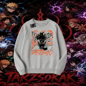 Naruto Uzumaki Premium Anime Oversize Unisex Bisiklet Yaka Sweatshirt Beyaz