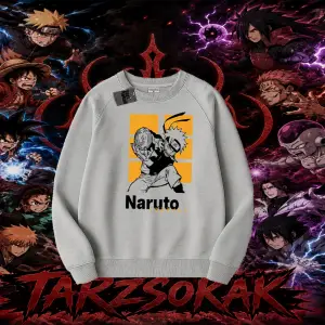 Naruto Uzumaki Premium Anime Oversize Unisex Bisiklet Yaka Sweatshirt Beyaz