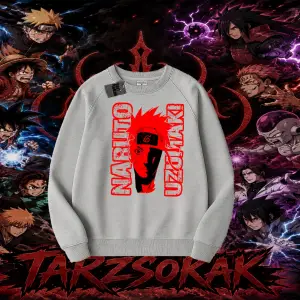 Naruto Uzumaki Premium Anime Oversize Unisex Bisiklet Yaka Sweatshirt Beyaz