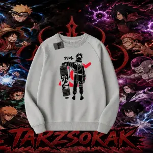 Naruto Uzumaki Premium Anime Oversize Unisex Bisiklet Yaka Sweatshirt Beyaz