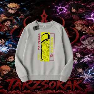 Naruto Uzumaki Premium Anime Oversize Unisex Bisiklet Yaka Sweatshirt Beyaz