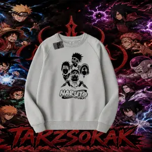 Naruto Uzumaki Premium Anime Oversize Unisex Bisiklet Yaka Sweatshirt Beyaz