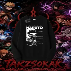 Naruto Uzumaki Premium Anime Oversize Unisex Bisiklet Yaka Sweatshirt Beyaz